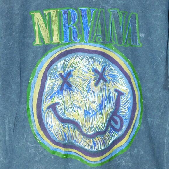 Nirvana Painted Smiley Logo Graphic T Shirt Size L Gray Mineral Wash - Picture 4 of 4